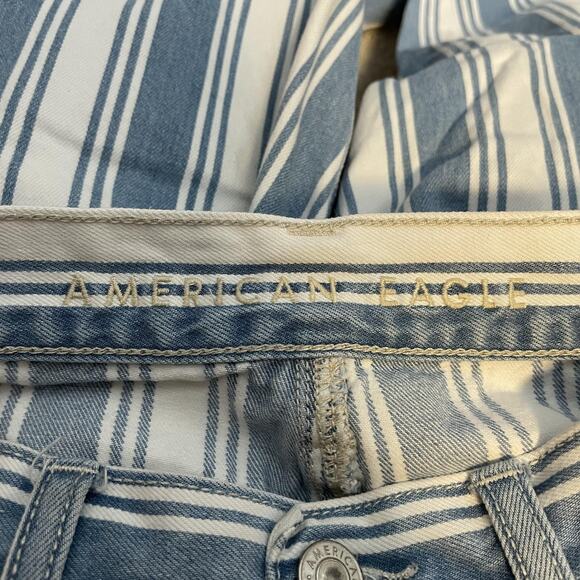 American Eagle Jeans Womens 4 Mom High Rise Striped Blue White Pants Denim - Picture 5 of 14